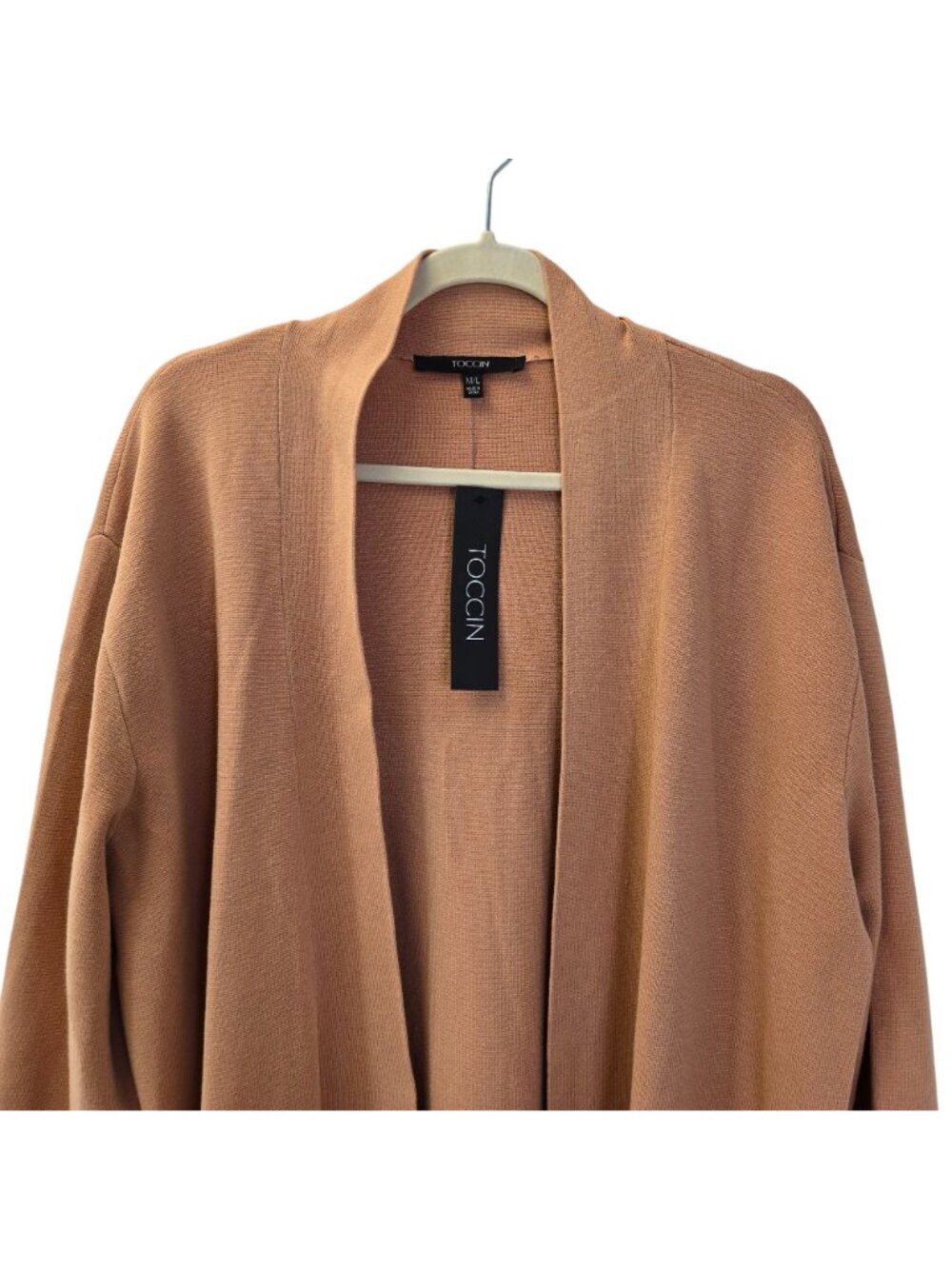 NWT Toccin Jade Knit Longline Open Cardigan Topper in Camel Size M/L *REPAIRED* - Picture 5 of 10